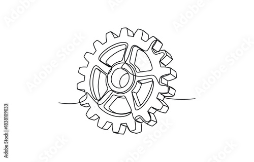 Continuous single line illustration of gears wheels. Vector illustration isolated on transparent background
