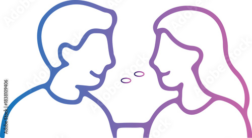 Stylized line art of a man and woman conversing. this illustration represents dialogue, effective communication, discussion, and social interaction between individuals.