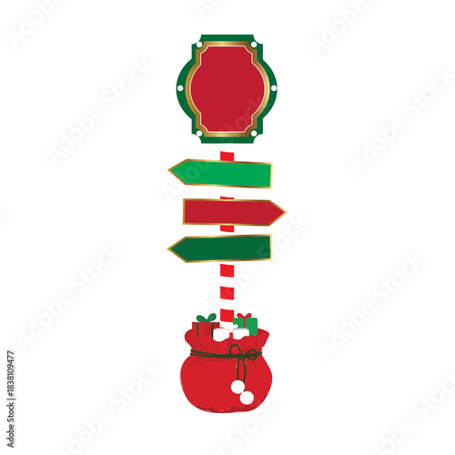 Christmas North Pole Signpost 
Blank Directional Arrow Signs, Isolated on White and Transparent 