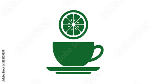 Green Tea Cup With Lemon Slice Isolated On Black Background Simple Flat Design Style Beverage Icon