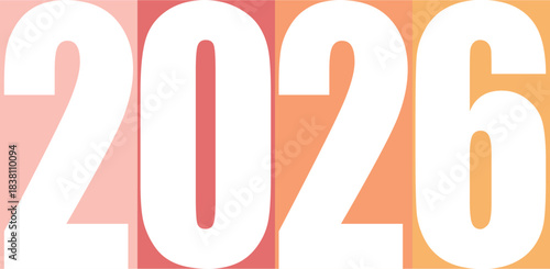 Bold white numbers 2026 in a gradient of soft pink to orange representing the new year and future concepts
