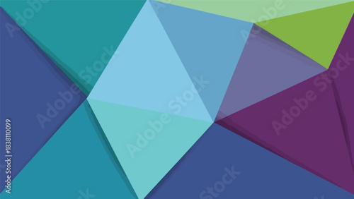 Geometric arrangement of triangles creates a layered, multi-colored abstract artwork, providing