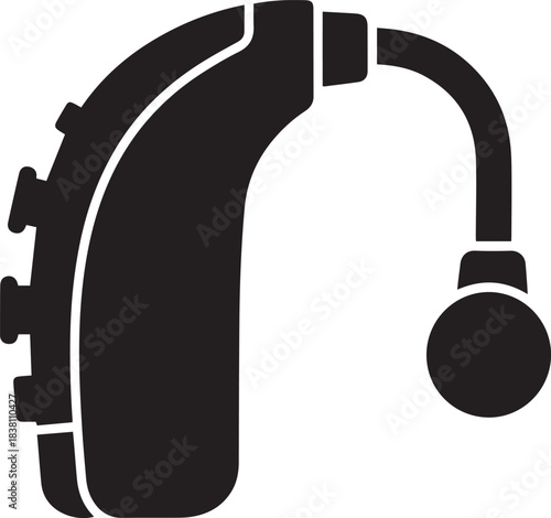 Black Icon of Behind The Ear Hearing Aid with Buttons