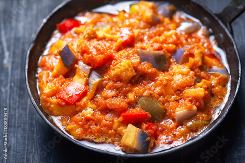 rustic eggplant ragu in tomato sauce