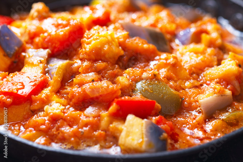 rustic eggplant ragu in tomato sauce