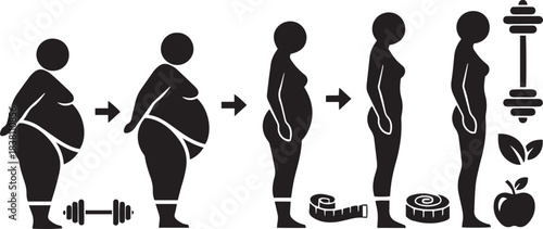 Weight Loss Transformation Stages with Fitness Icons