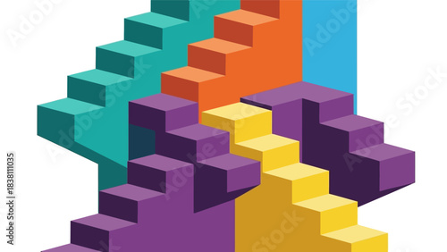 Ascending Complexity: A Geometric Composition of Colorful Staircases Perspective Puzzle