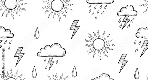 Seamless Pattern of Hand Drawn Weather Icons cloud rain