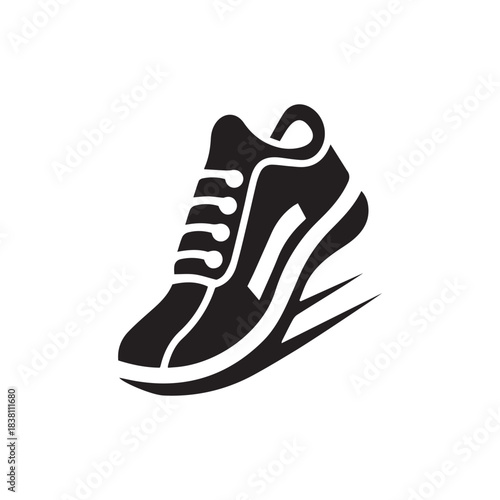 Black silhouette of a running shoe with motion lines