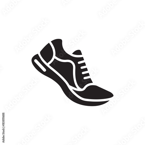 Sports shoes, sneakers black icon, flat design on white background. Vector illustration