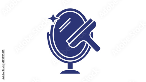 Icon of a blue mirror being cleaned with a squeegee on a black background representing cleanliness and reflection