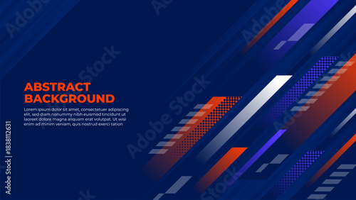 Abstract blue background design vector, dynamic sporty banner template with dark blue and orange stripes shape for sports event, presentation or web banner