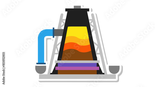 Industrial Blast Furnace With Molten Metal And Blue Pipe On Black Background Abstract Illustration