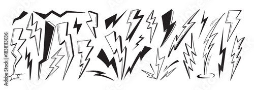Thunder lightning Bolt doodle crayon sketch vector hand drawn