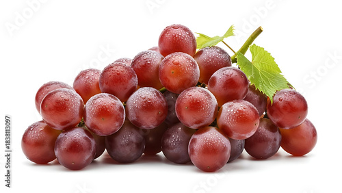 A fresh bunch of ripe red grapes with water droplets, showcasing their vibrant color and natural appeal