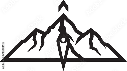 Mountain peak compass symbol with arrow vector illustration
