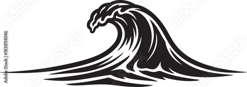 Silhouette of a powerful breaking ocean wave in black and white