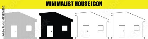 Minimalist house icon with a simple modern design featuring various styles including silhouette outline and glyph vector illustration set
