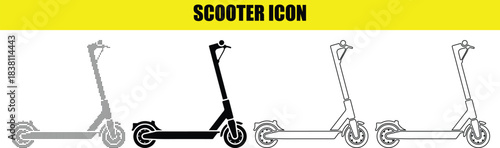 Scooter icon set vector black and white color illustration line style with halftone effect on transparent background