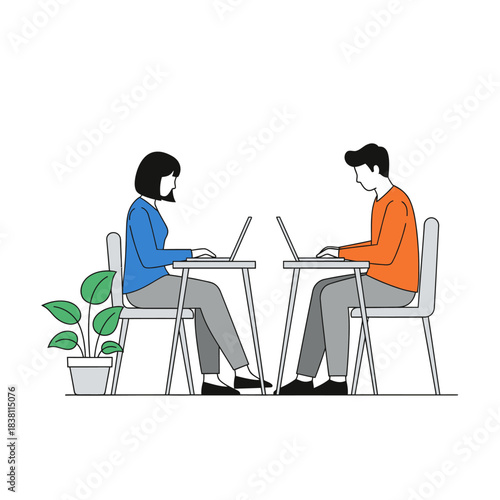 Collaborative workspace featuring two individuals working together on laptops for teamwork