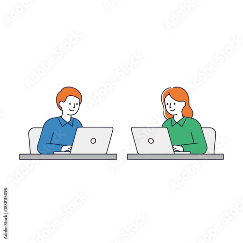 Collaborative digital workspace showcasing two individuals engaged in computer activity for