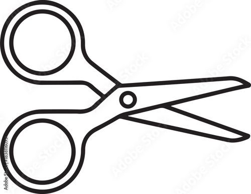 Black outline vector icon of open scissors, an essential tool for cutting and crafting activities.