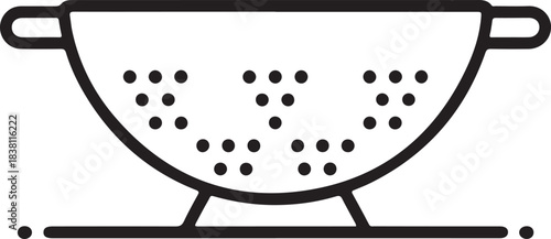 Colander vector line icon illustrating kitchen utensil for draining food and culinary preparation