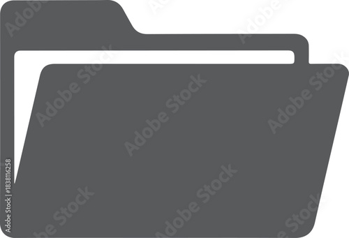 Dark gray open folder vector icon representing data organization and digital file storage solution