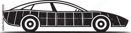 Dark silhouette vector car in side profile, representing automotive speed and modern transport industry