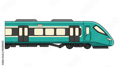Modern Teal Passenger Train with Beige and Gray Accents on a Black Background Detailed Vector Illustration