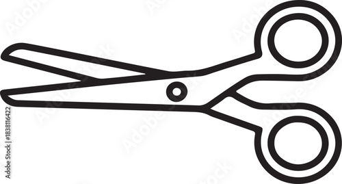 Open scissors vector icon, a common cutting tool for office, school, and crafting activities.