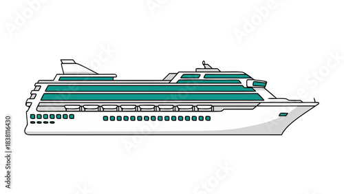 Modern White Cruise Ship With Teal Accents Sailing On The Ocean With A Black Background Representing Travel And Leisure