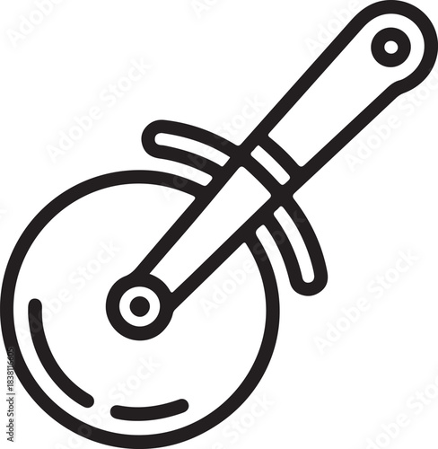 Pizza cutter vector icon for kitchen utensil, food preparation, cooking, and restaurant business.