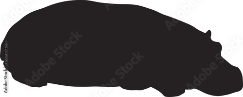 Resting Hippopotamus Silhouette Side View – Lying Down Hippo Vector Illustration, Isolated on Transparent Background