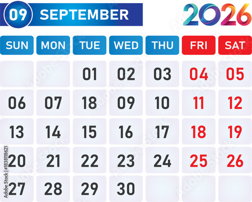 September calendar design with customizable elements for seasonal promotions and events