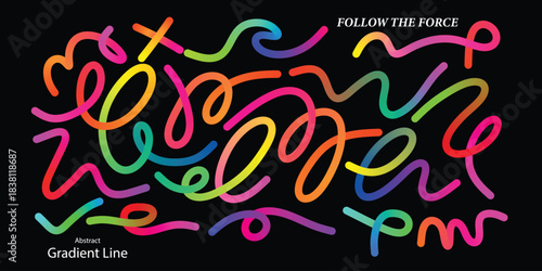 Colorful abstract doodle art with vibrant neon lines vector illustration