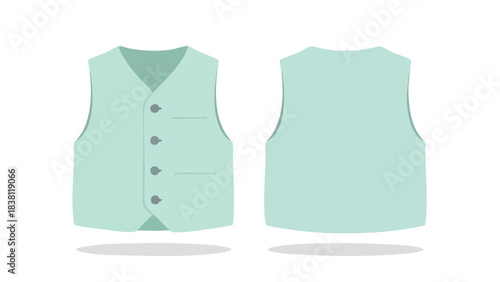 Elegant mint vest illustration showcasing both front and back designs on a clean white background for fashion visuals