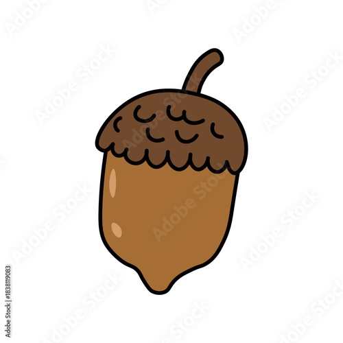 Acorn cartoon icon with black outline on white background.