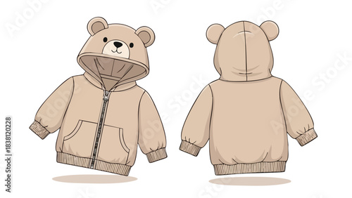 Delightful Baby Bear Hoodie Design Showcase: Front and Back Views of a Charming Apparel Concept