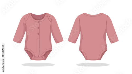 Dusty rose organic baby bodysuit with long sleeves, showcasing a soft and comfortable design for newborns, presented in front and back views