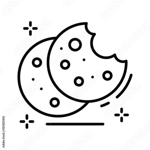 outline icon of delicious Christmas cookies with choco chips for holiday treats.