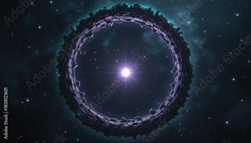 Central Bright Star inside Dark Futuristic Circular Stargate Structure