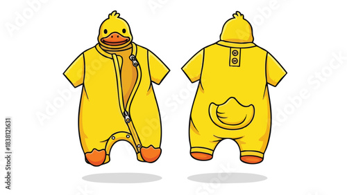 Yellow Duckling Pajamas, Comfortable Baby Apparel with Adorable Duckling Design for Sweet Dreams and Cozy Nights, Front and Back View
