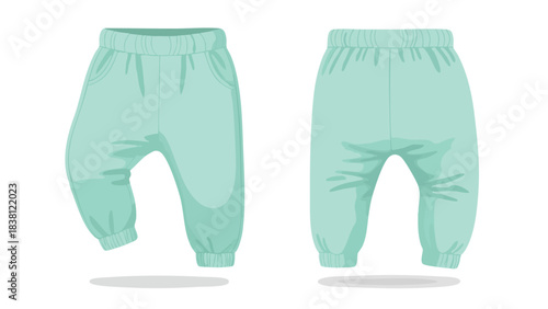 Turquoise Baby Trousers Illustration: Front and Back View on Seamless White Backdrop with Gentle Shading Depiction