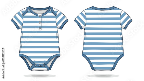 Striped baby onesie clothing apparel layout showcasing front and back views for designers and retailers