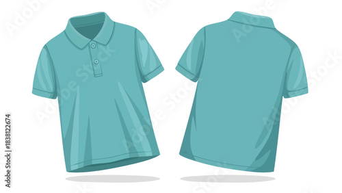Turquoise polo shirt illustration showcasing both front and back design variations against a plain white backdrop providing clear detailing for