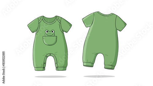 Charming Green Baby Romper with Adorable Frog Appliqué: Stylish and Comfortable Outfit for Infants and Toddlers