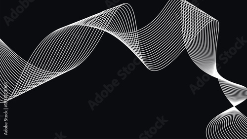 Elegant abstract wave line composition on dark background flowing linear pattern