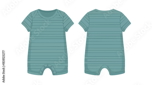 Striped baby romper vector mockup presents classic design ideal for creating appealing visuals for online children clothing stores