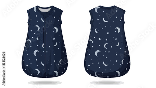 Cozy celestial slumber: A navy baby sleep sack adorned with moon and star motifs providing comfort and warmth for peaceful nights